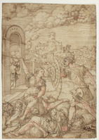 KT 2022 097
<br/>
David vechtend tegen de ondeugden
<br/>
<em>Jorisz., David (ca. 1501-1556)</em>